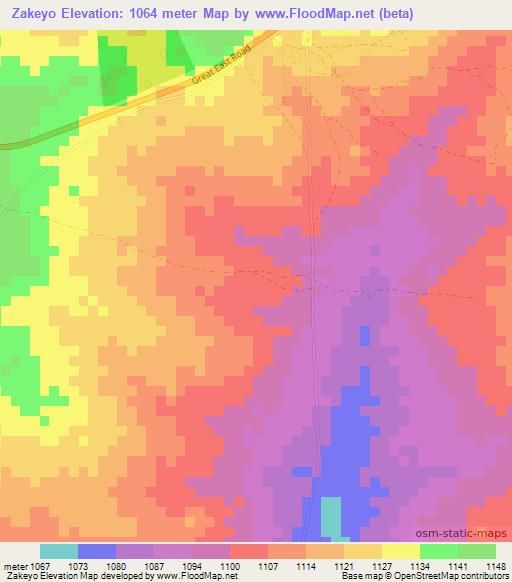 Zakeyo,Zambia Elevation Map