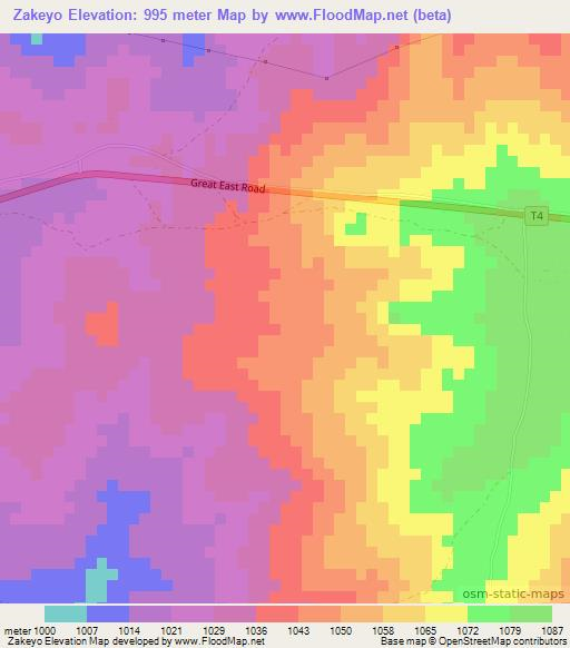 Zakeyo,Zambia Elevation Map