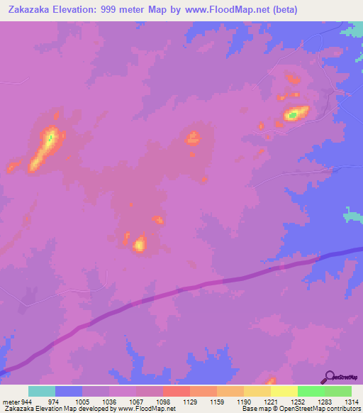 Zakazaka,Zambia Elevation Map