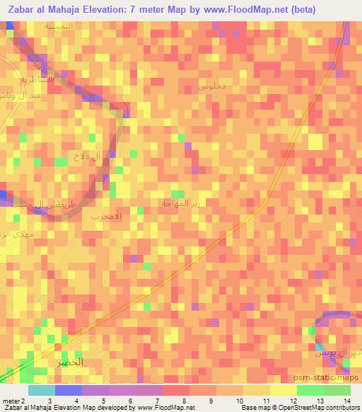 Zabar al Mahaja,Iraq Elevation Map