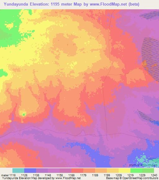 Yundayunda,Zambia Elevation Map