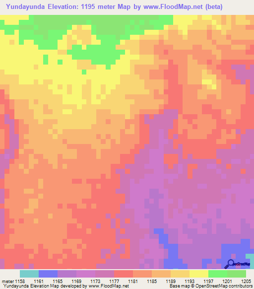 Yundayunda,Zambia Elevation Map