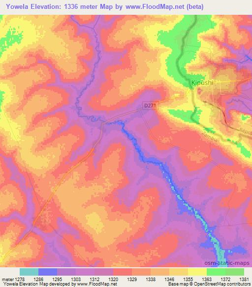 Yowela,Zambia Elevation Map