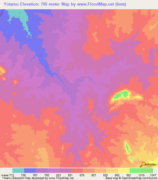 Yotamu,Zambia Elevation Map