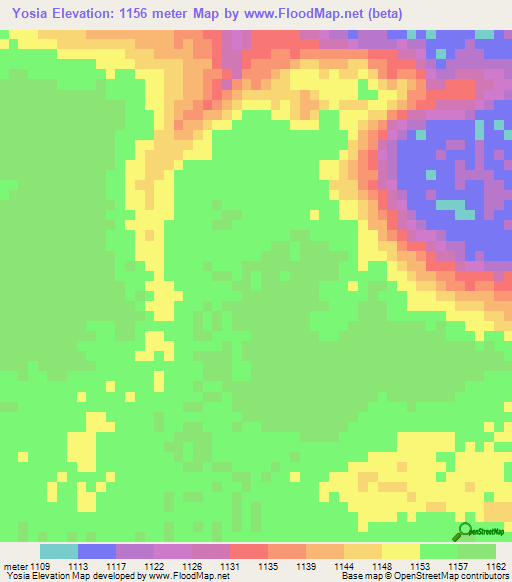 Yosia,Zambia Elevation Map