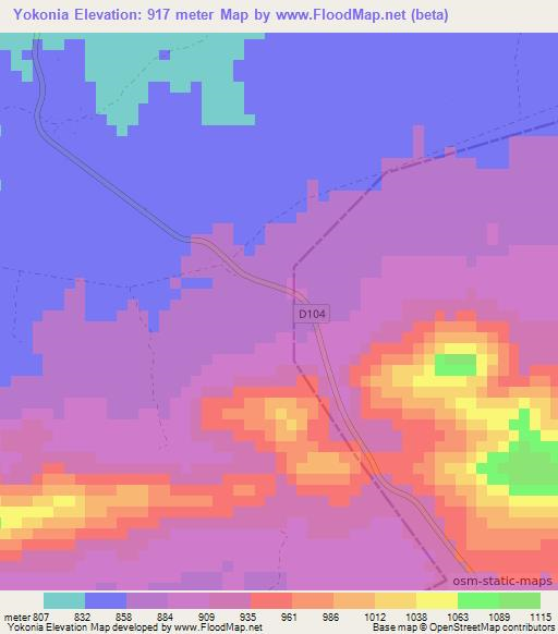 Yokonia,Zambia Elevation Map