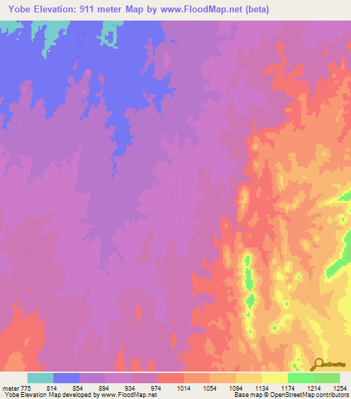 Yobe,Zambia Elevation Map