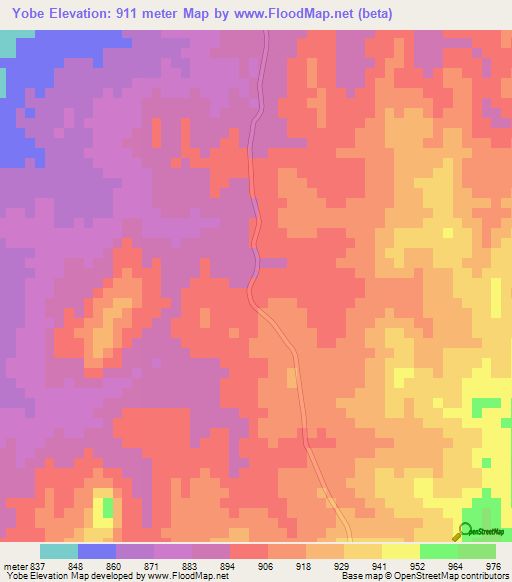 Yobe,Zambia Elevation Map