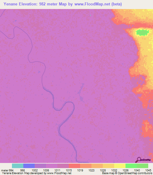 Yenane,Zambia Elevation Map