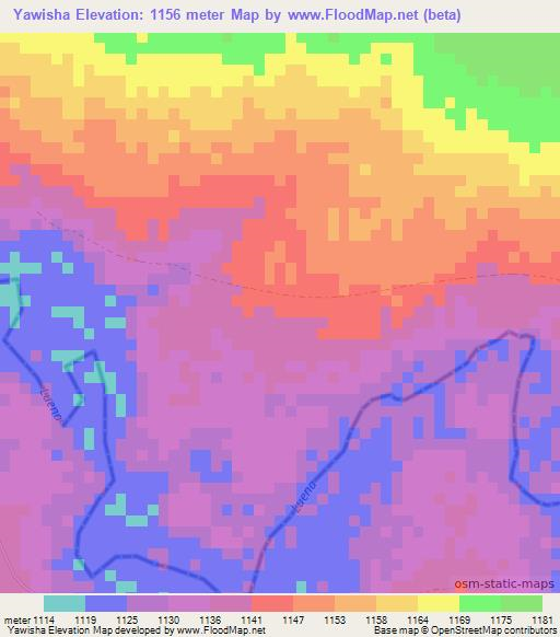 Yawisha,Zambia Elevation Map