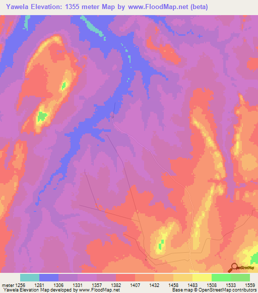 Yawela,Zambia Elevation Map