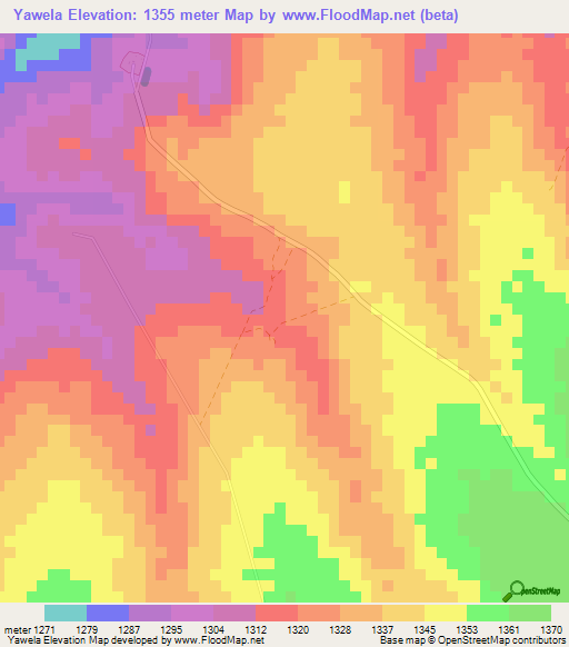 Yawela,Zambia Elevation Map