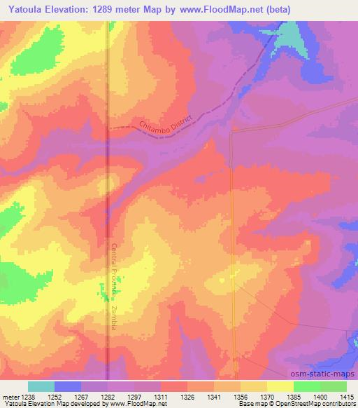 Yatoula,Zambia Elevation Map