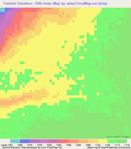 Yanisha,Zambia Elevation Map