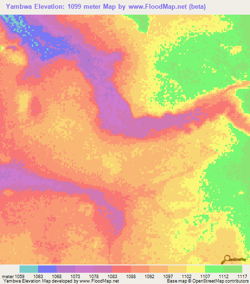 Yambwa,Zambia Elevation Map