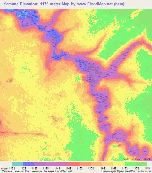 Yamana,Zambia Elevation Map