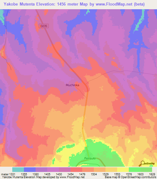 Yakobe Mutenta,Zambia Elevation Map