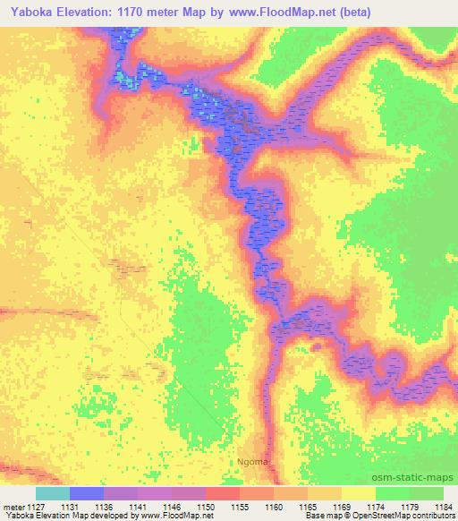 Yaboka,Zambia Elevation Map