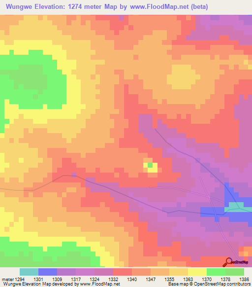 Wungwe,Zambia Elevation Map