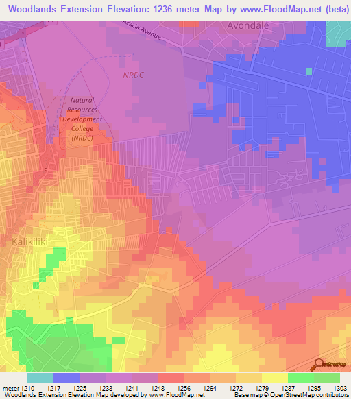 Woodlands Extension,Zambia Elevation Map