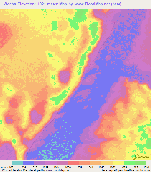 Wocha,Zambia Elevation Map