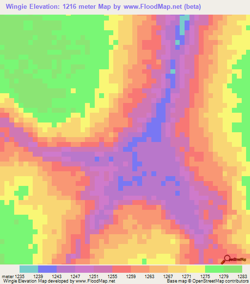 Wingie,Zambia Elevation Map