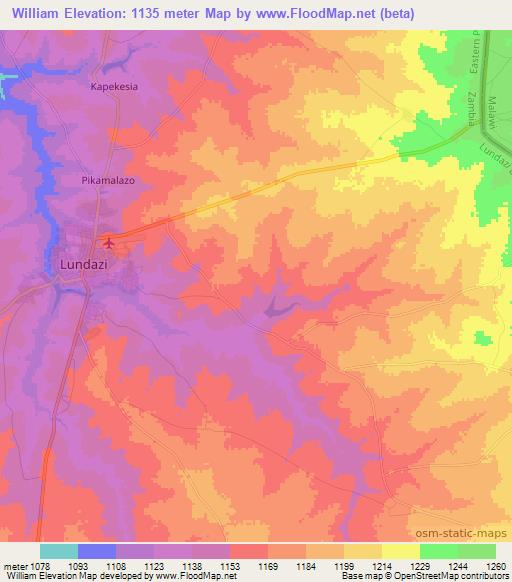 William,Zambia Elevation Map