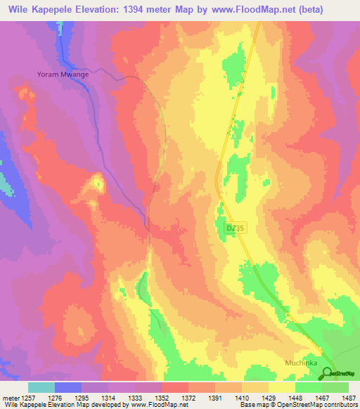 Wile Kapepele,Zambia Elevation Map