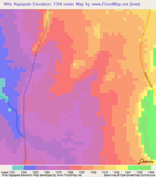 Wile Kapepele,Zambia Elevation Map