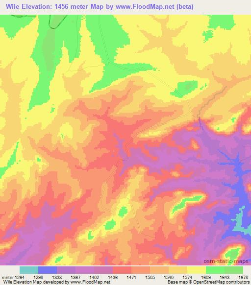 Wile,Zambia Elevation Map