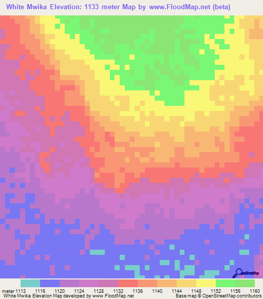 White Mwika,Zambia Elevation Map