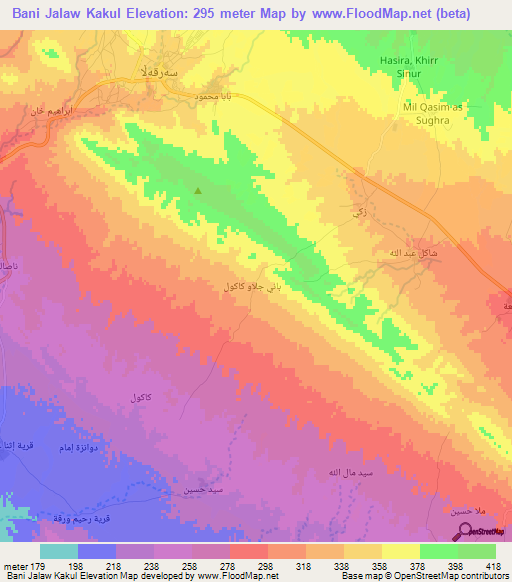 Bani Jalaw Kakul,Iraq Elevation Map