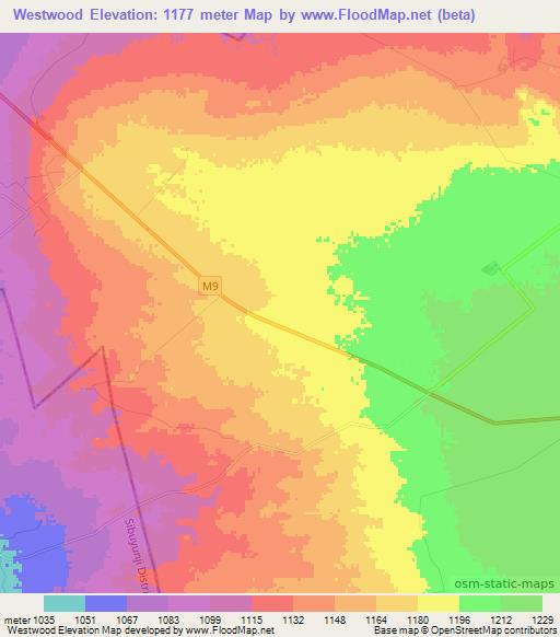 Westwood,Zambia Elevation Map