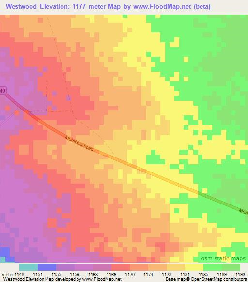 Westwood,Zambia Elevation Map