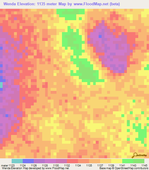 Wenda,Zambia Elevation Map