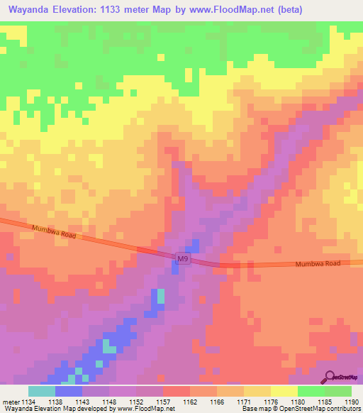 Wayanda,Zambia Elevation Map