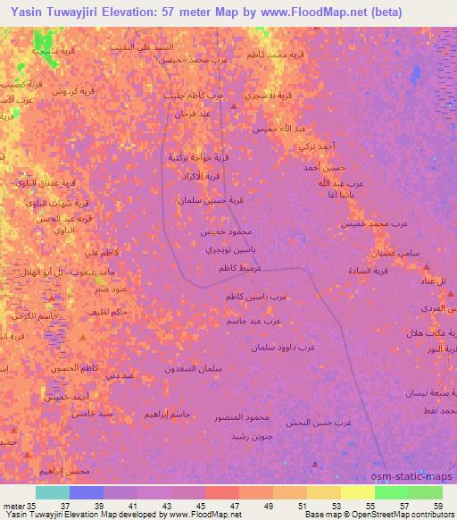 Yasin Tuwayjiri,Iraq Elevation Map