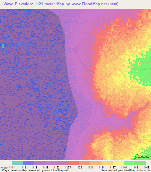 Waya,Zambia Elevation Map