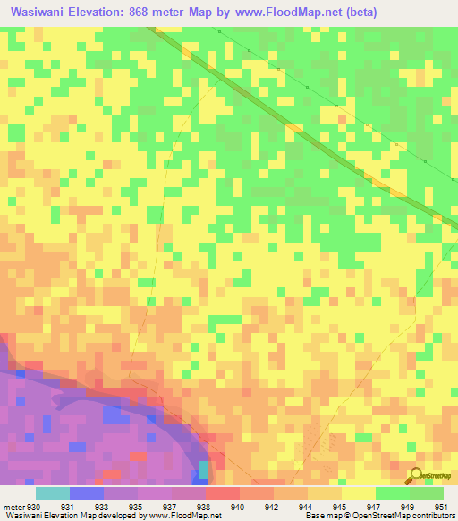 Wasiwani,Zambia Elevation Map