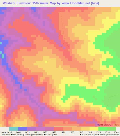 Washeni,Zambia Elevation Map