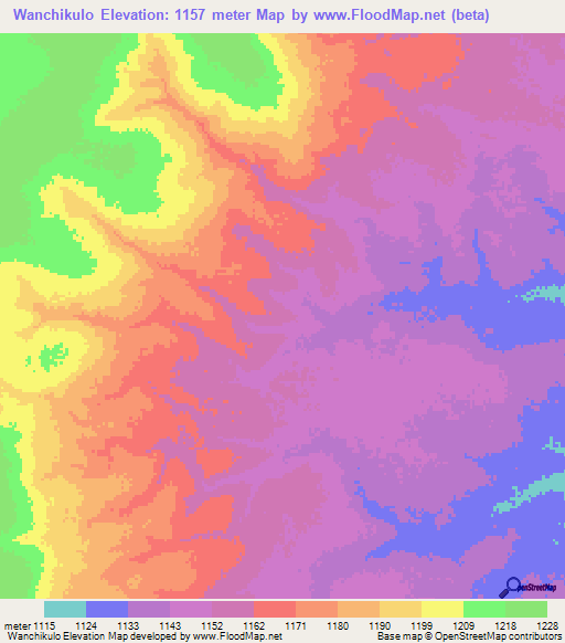 Wanchikulo,Zambia Elevation Map