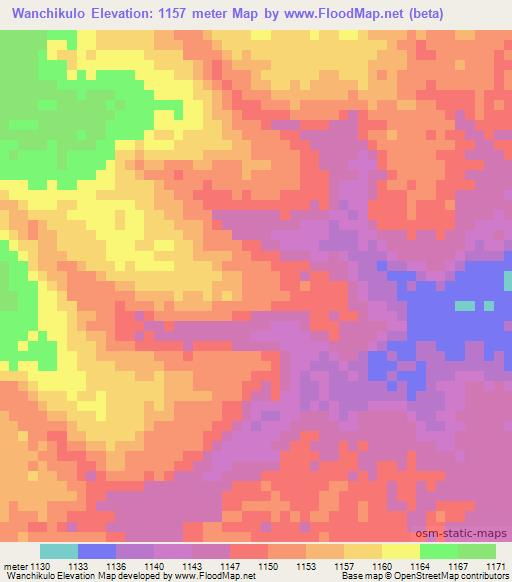 Wanchikulo,Zambia Elevation Map