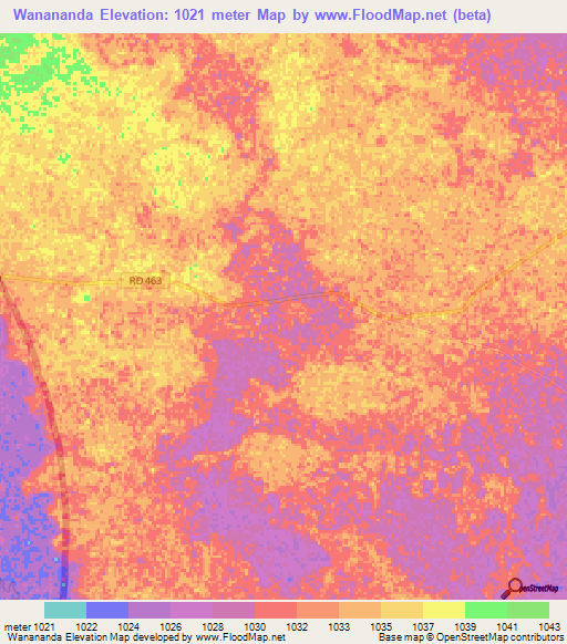 Wanananda,Zambia Elevation Map