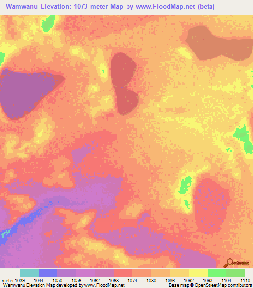 Wamwanu,Zambia Elevation Map