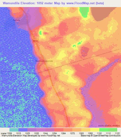 Wamundila,Zambia Elevation Map