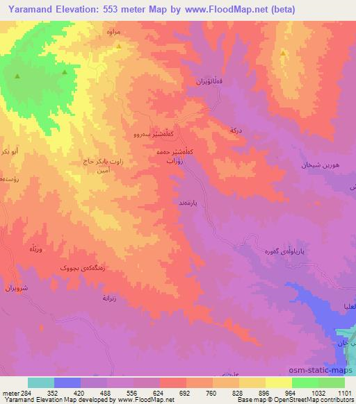 Yaramand,Iraq Elevation Map