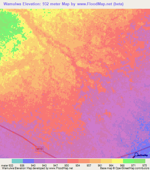 Wamulwa,Zambia Elevation Map