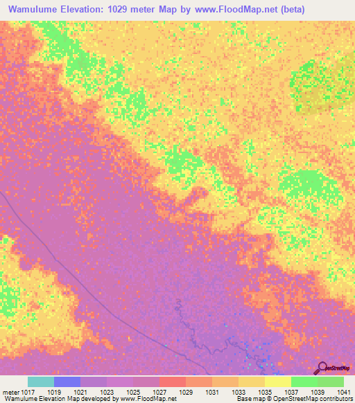 Wamulume,Zambia Elevation Map