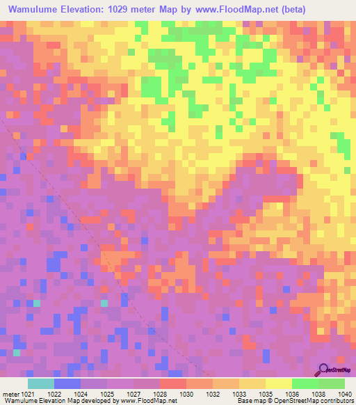 Wamulume,Zambia Elevation Map