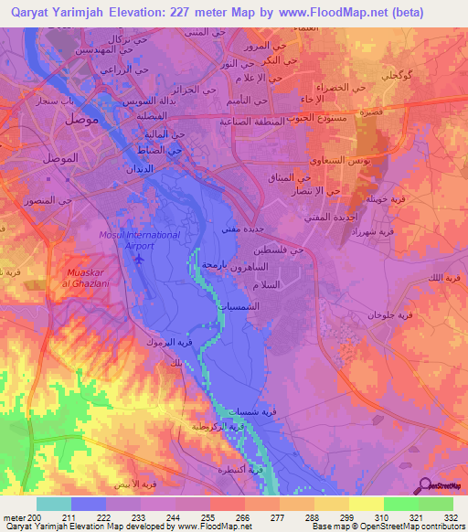 Qaryat Yarimjah,Iraq Elevation Map